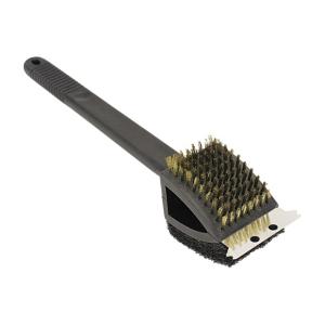 3-in-1 Triangle Grill Brush with Stainless Steel Bristles Scraper & Sponge BBQ Cleaner