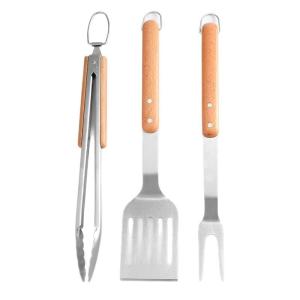 3 Piece Long Handle BBQ Tool Set with Wooden Handles