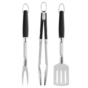 3 Piece Stainless Steel BBQ Tool Set with Soft Grip Handles