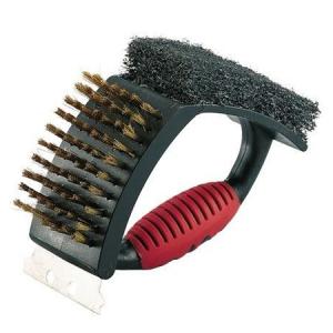 Handheld 3-in-1 Grill Brush with Scraper Sponge BBQ Cleaning Tool Ergonomic Grip